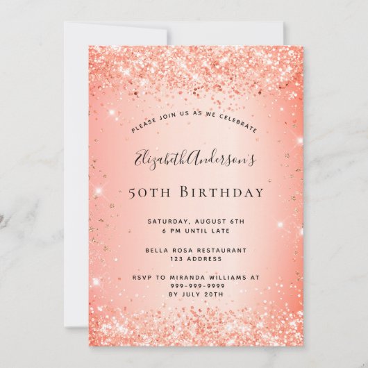 Birthday Glitzer Orange Glitzer Einladung (Vorderseite)