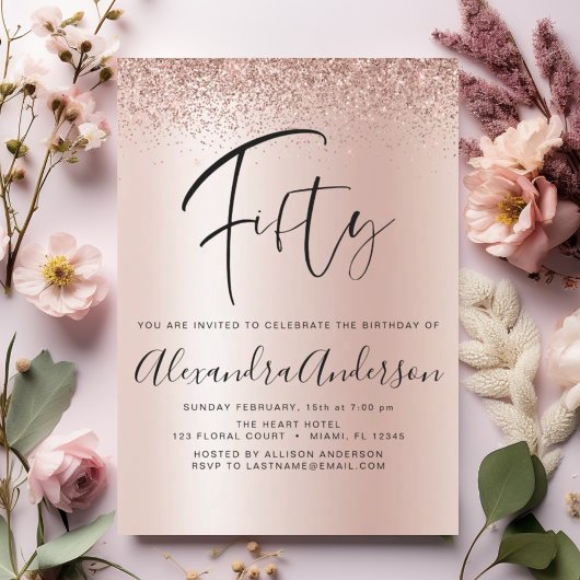 Birthday Glitzer Rose Gold Pink Glam Einladung