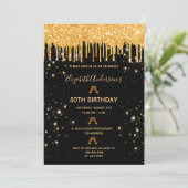 Birthday Glitzer Schwarze goldene Funkelglasur Par Einladung (Stehend Vorderseite)