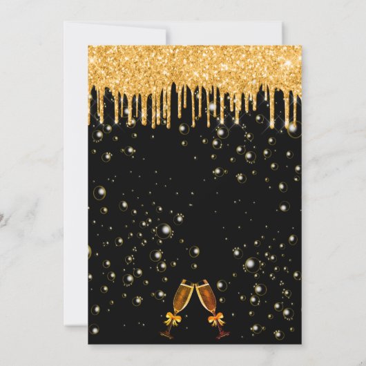 Birthday Glitzer Schwarze goldene Funkelglasur Par Einladung (Rückseite)