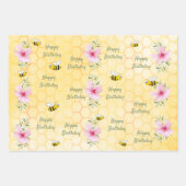Birthday glückliche Hummeln Honigwabenflorale Geschenkpapier Set (Vorderseite 2)