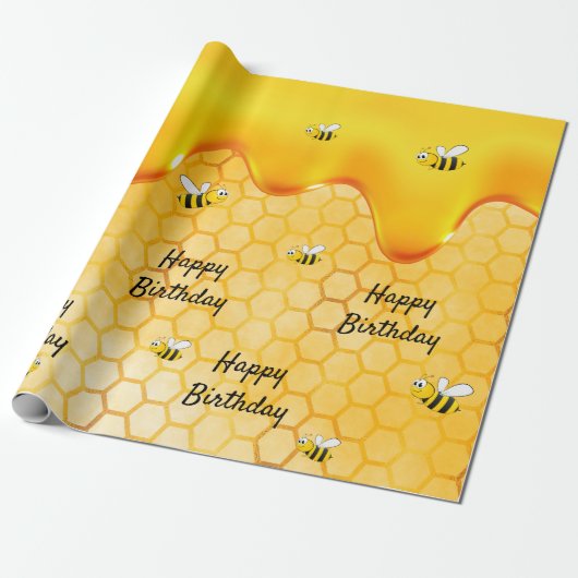 Birthday glückliche Hummeln Honigwabentropfen Geschenkpapier (Ungerollt)