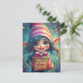 Birthday Gnome - Happy Birthday Sister Postkarte (Stehend Vorderseite)