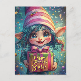 Birthday Gnome - Happy Birthday Sister Postkarte