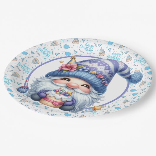 Birthday Gnome Pappteller (Schrägansicht)
