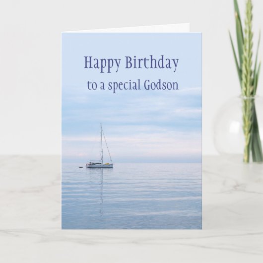 Birthday Godson Smooth Sailing Sailboat Lake Dankeskarte (Vorderseite)