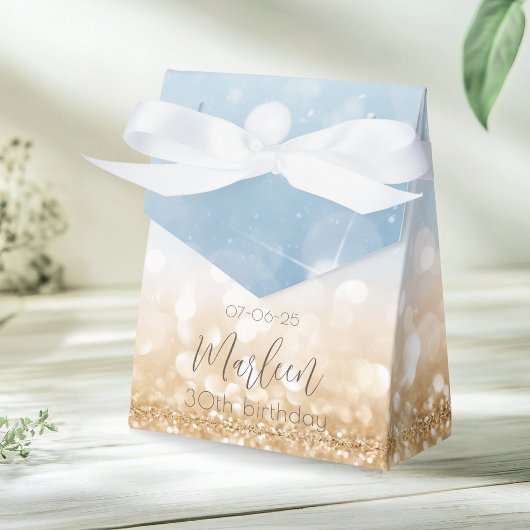 Birthday Gold Champagner hellblau glitzerndes Gold Geschenkschachtel