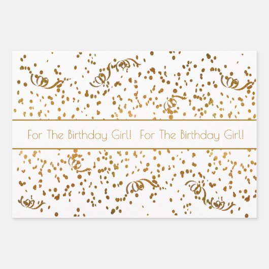 Birthday Gold Confetti Streamers Drei Vorlage Geschenkpapier Set (Vorderseite 3)