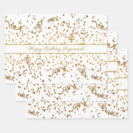 Birthday Gold Confetti Streamers Drei Vorlage Geschenkpapier Set