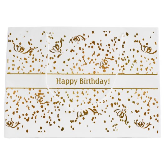 Birthday Gold Confetti Streamers Drei Vorlage Große Geschenktüte (Vorderseite)
