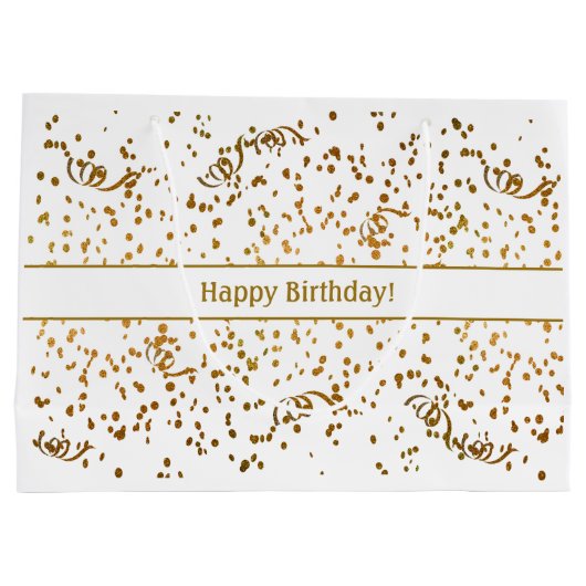 Birthday Gold Confetti Streamers Drei Vorlage Große Geschenktüte (Rückseite)