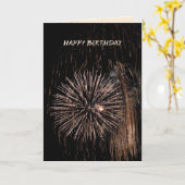 Birthday gold fireworks on black sky karte (Gelbe Blume)