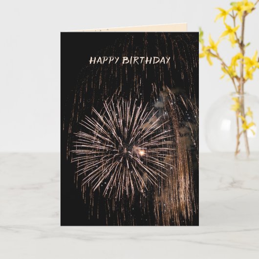 Birthday gold fireworks on black sky karte (Gelbe Blume)