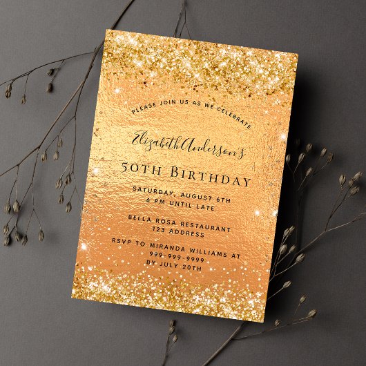 Birthday gold glitter luxury invitation einladung