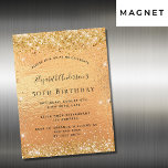 Birthday Gold Glitzer Luxus Magneteinladung<br><div class="desc">Für eine elegante 50. Geburtstagsfeier (oder jedes Alter). Ein goldfarbener Hintergrund. Dekoriert mit Imitat Glitzer. Personalisieren und fügen Sie einen Namen und Party-Details hinzu. Der Name wird mit einem handgeschriebenen Stilskript geschrieben</div>