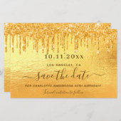 Birthday Gold Glitzer Save the Date Karte (Vorne/Hinten)