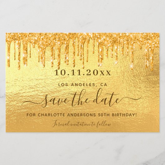 Birthday Gold Glitzer Save the Date Karte (Vorderseite)