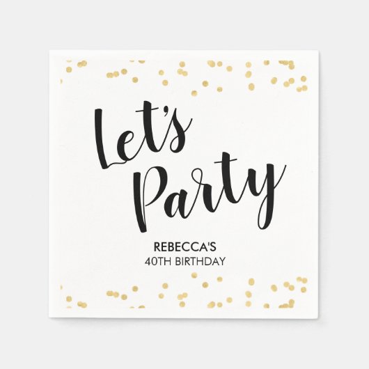 Birthday Gold Imitats Foil Confetti White Let's Pa Serviette (Vorderseite)
