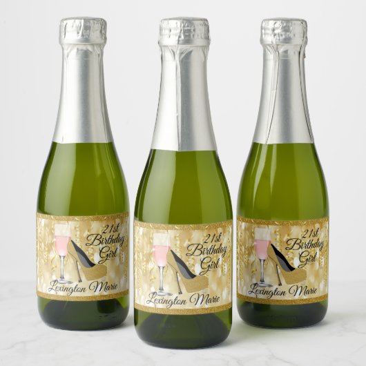 Birthday Gold Look Mini Sparkling Weinflasche Labe Schaumweinetikett (Flaschen)