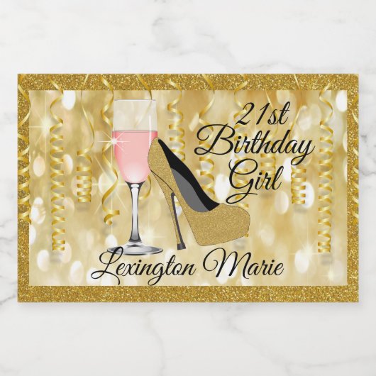 Birthday Gold Look Mini Sparkling Weinflasche Labe Schaumweinetikett (Einzelnes Label)