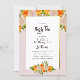 Birthday Gold Rosa Rosa Rosa Blütenblume Hoher Tee Einladung