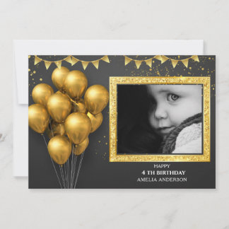 Birthday Gold Silver Black Balloons Einladung