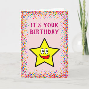 Birthday Gold Star Rosa Farbe Confetti Karte