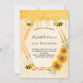 Birthday goldbumble Bienen Sonnenblumen Glitzer Einladung (Vorderseite)