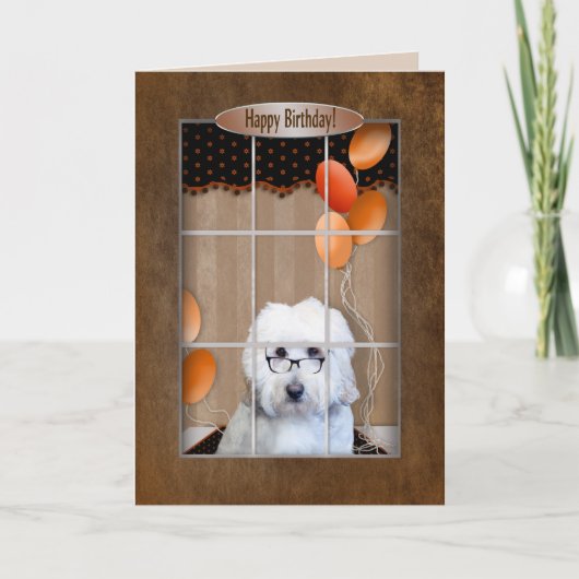 Birthday - Golden Doodle - Window - Balloons Karte (Vorderseite)