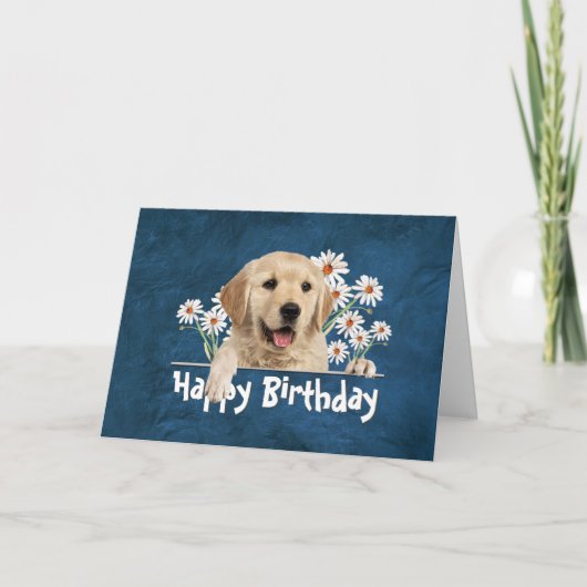 Birthday Golden Retriever auf Blue Leather Karte (Vorderseite)