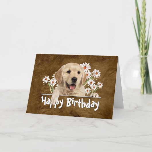 Birthday Golden Retriever auf braunem Leder Karte (Vorderseite)