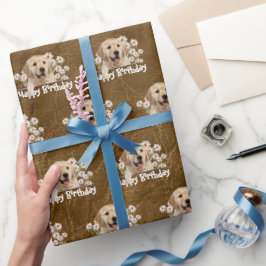 Birthday Golden Retriever auf Leder Geschenkpapier