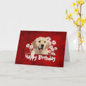 Birthday Golden Retriever auf Red Leather Karte (Gelbe Blume)