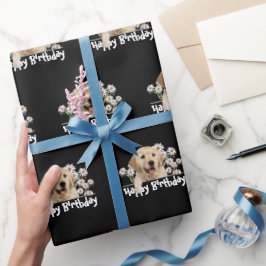 Birthday Golden Retriever in Black Geschenkpapier