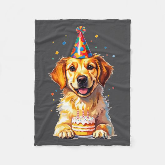 Birthday Golden Retriever, Party Dog  Fleecedecke (Vorderseite)