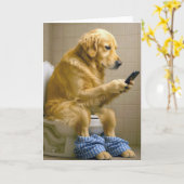 Birthday Golden Retriever Texting On the Toilet Karte (Gelbe Blume)