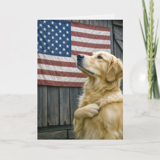 Birthday Golden Retriever With Flag Karte (Vorderseite)