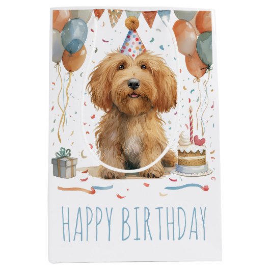 Birthday Goldendoodle Dog Mittlere Geschenktüte (Vorderseite)