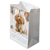 Birthday Goldendoodle Dog Mittlere Geschenktüte (Rückseite Schrägansicht)