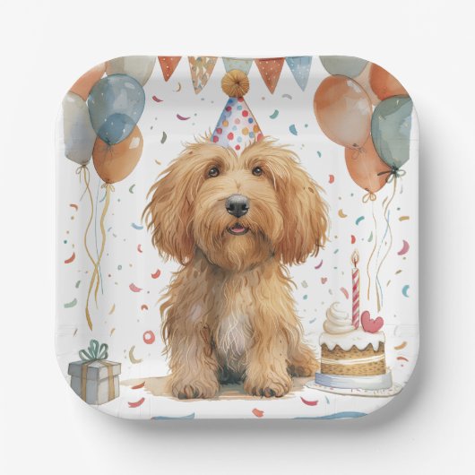 Birthday Goldendoodle Dog Pappteller (Vorderseite)