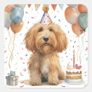Birthday Goldendoodle Dog Quadratischer Aufkleber