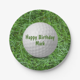 Birthday Golf Ball on Grass Paper Plate Pappteller