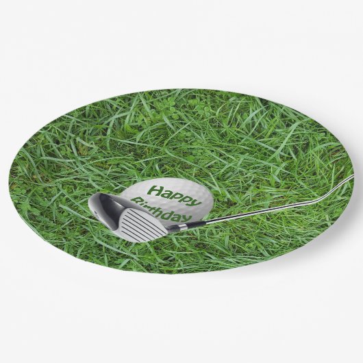 Birthday Golf Ball und Club Pappteller (Schrägansicht)