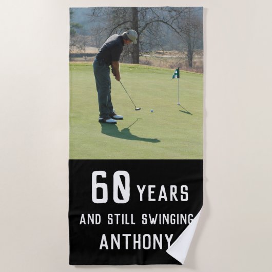 Birthday Golfer Funny 60. Happy Par Foto Strandtuch (Vorderseite)