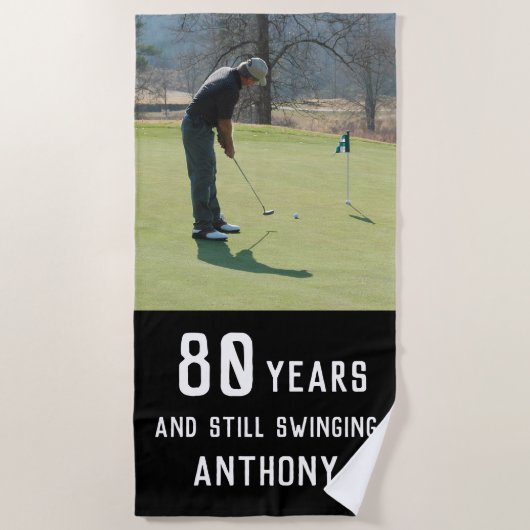 Birthday Golfer Funny 80. Happy Par Foto Strandtuch (Vorderseite)