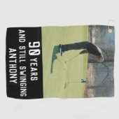 Birthday Golfer Funny 90. Happy Vater Par Foto Golfhandtuch (Horizontal)