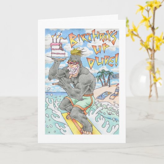Birthday Gorilla Surfer Karte (Gelbe Blume)