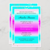 Birthday Graduate Pink Blue Gold Confetti Foto Einladung (Vorne/Hinten)