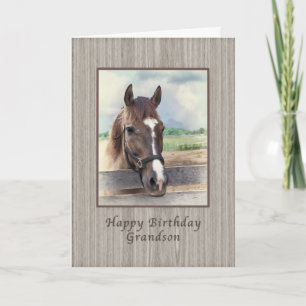 Birthday, Grandson, Brown Horse with Bridle Karte