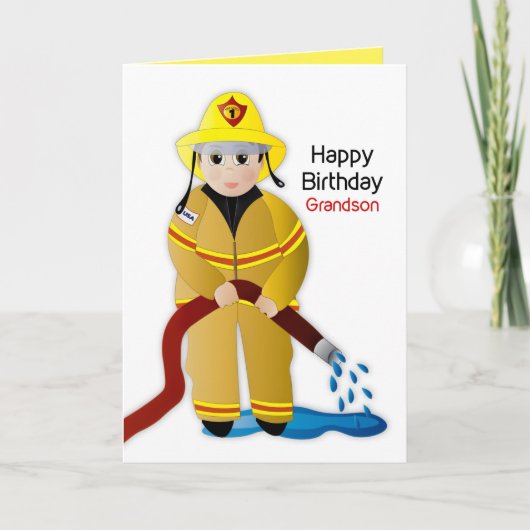 Birthday Grandson Firefighter with Water Hose Karte (Vorderseite)